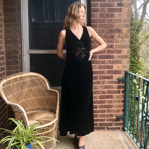 Vintage Silk & Velvet Black Dress - Picture 2 of 8